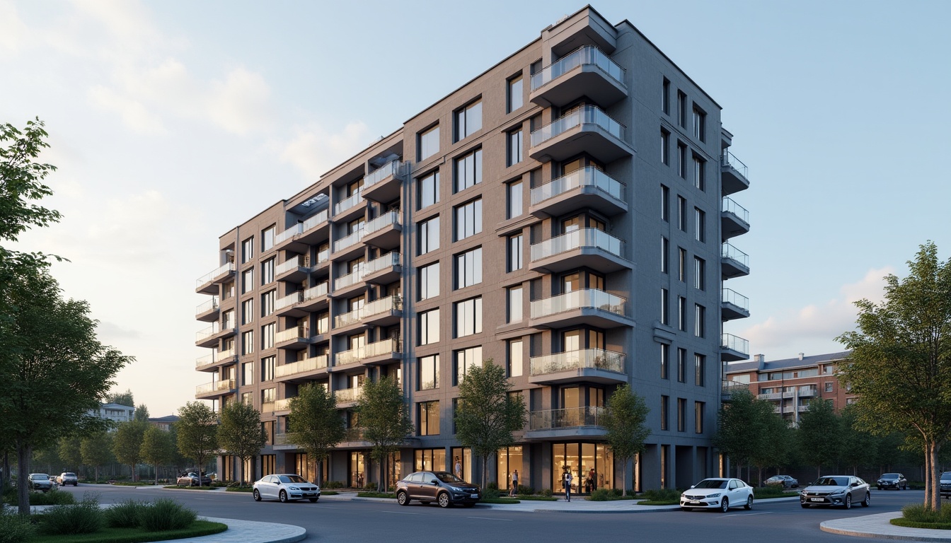 O clădire modernă cu apartamente noi în București, sub un cer senin.